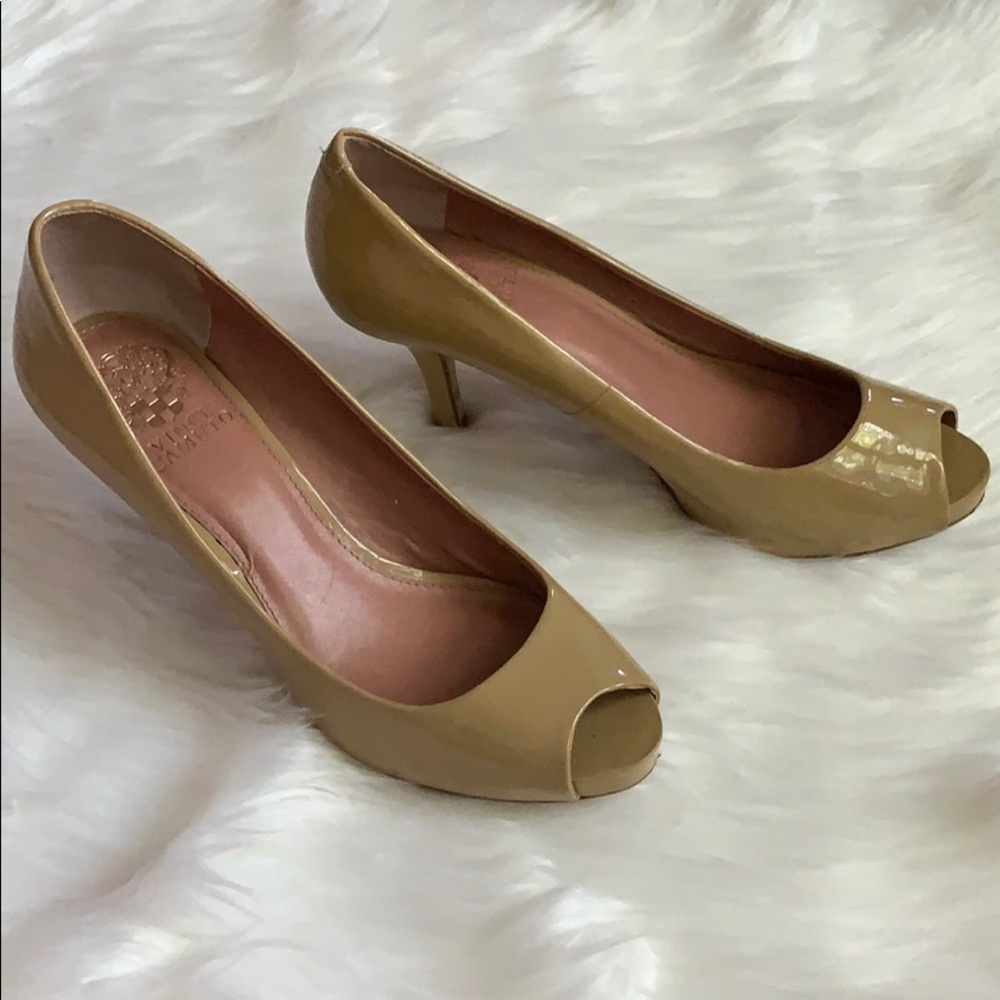 Vince Camuto Patent Leather Open Toe Pumps